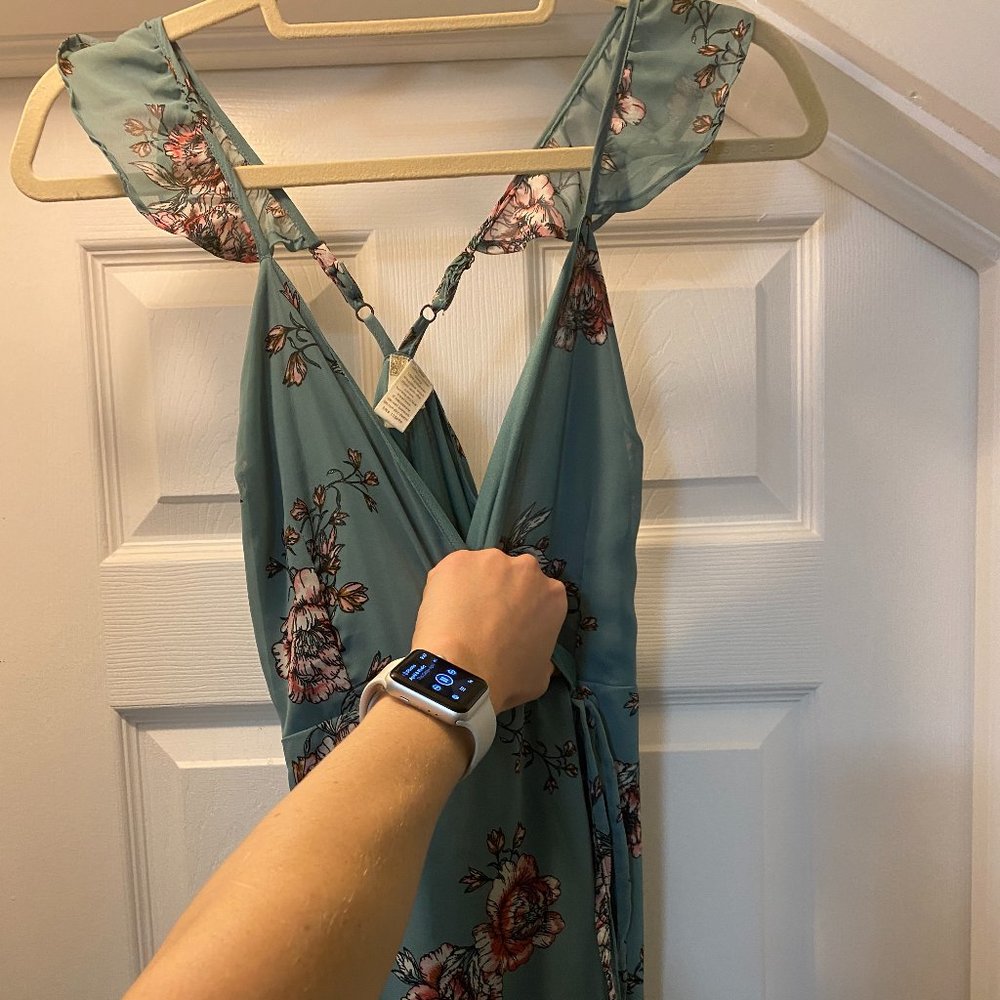 Teal dress with floral detail